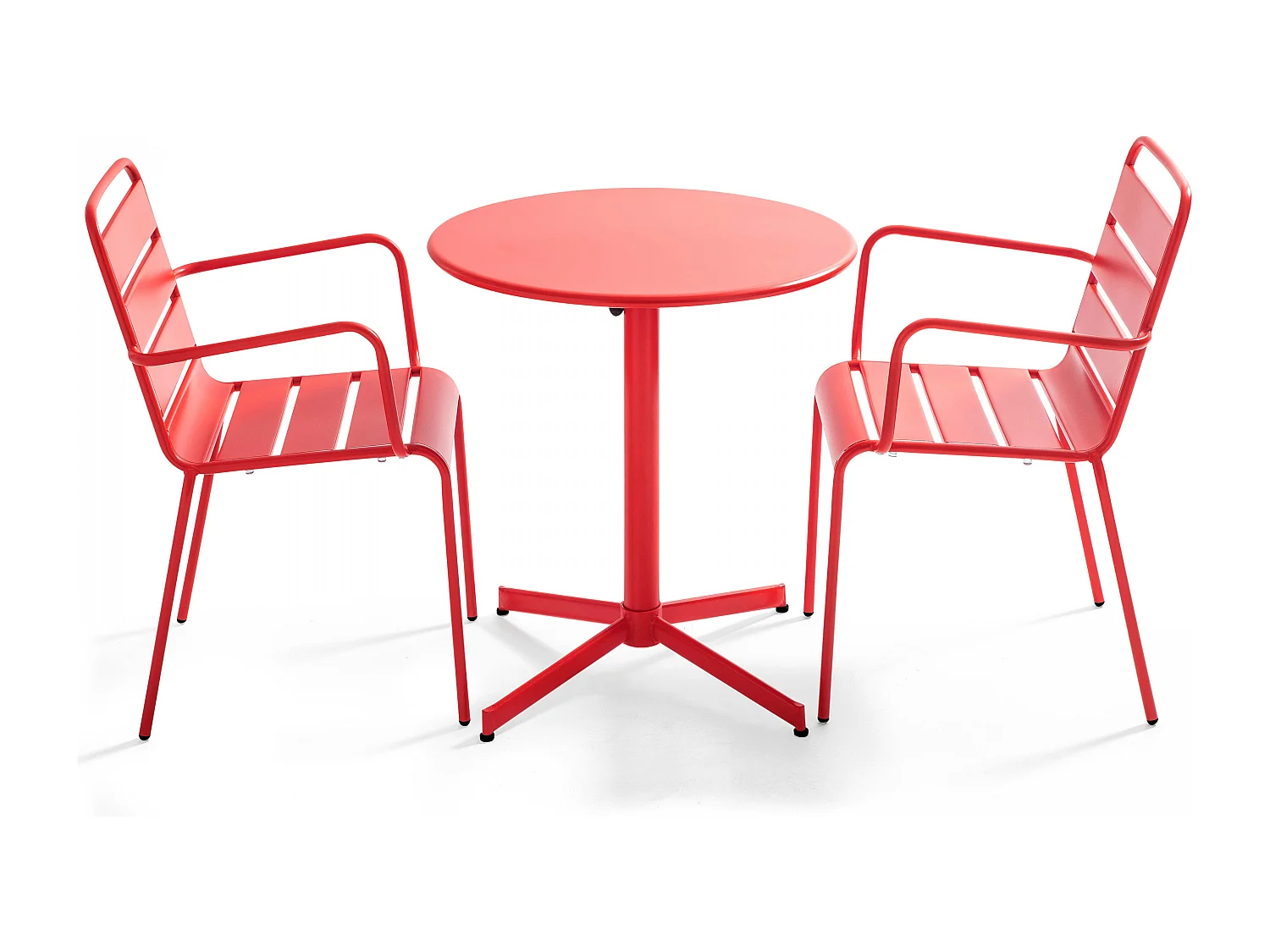 Ensemble table de jardin et 2 fauteuils métal rouge - Palavas