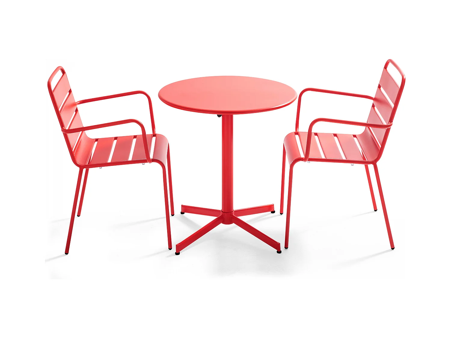Ensemble table de jardin et 2 fauteuils métal rouge - Palavas