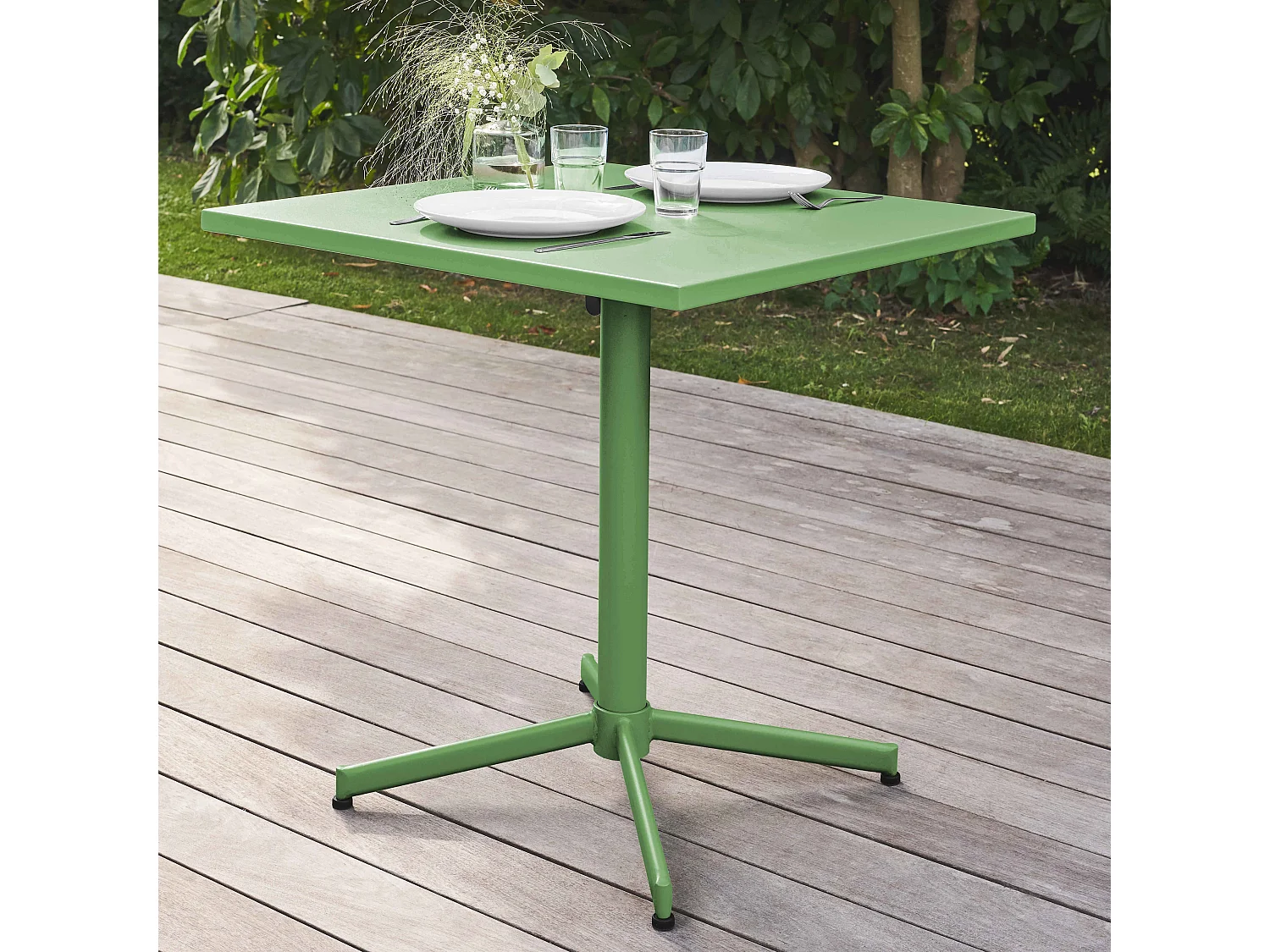Ensemble table de jardin carrée et 4 chaises vert cactus - Palavas