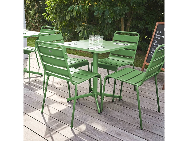 Ensemble table de jardin carrée et 4 chaises vert cactus - Palavas