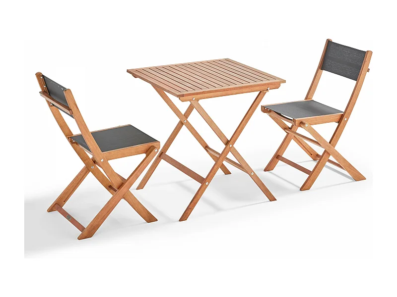 Ensemble table carrée pliante et 2 chaises pliantes noir