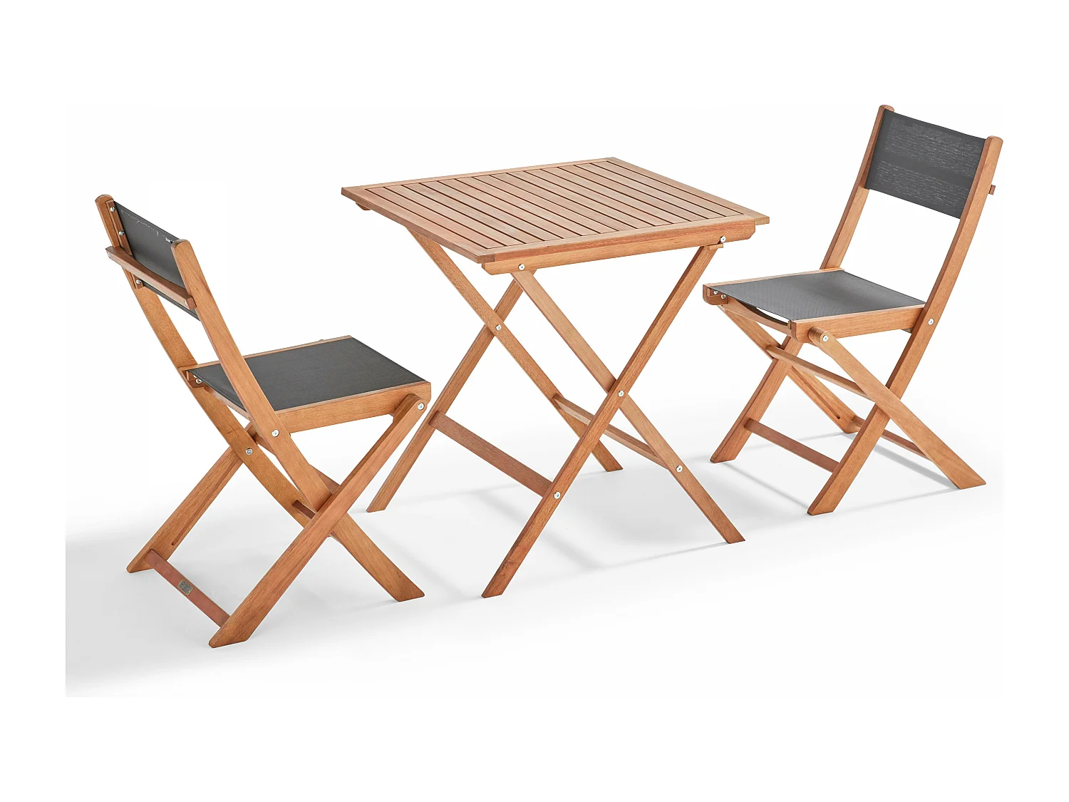 Ensemble table carrée pliante et 2 chaises pliantes noir