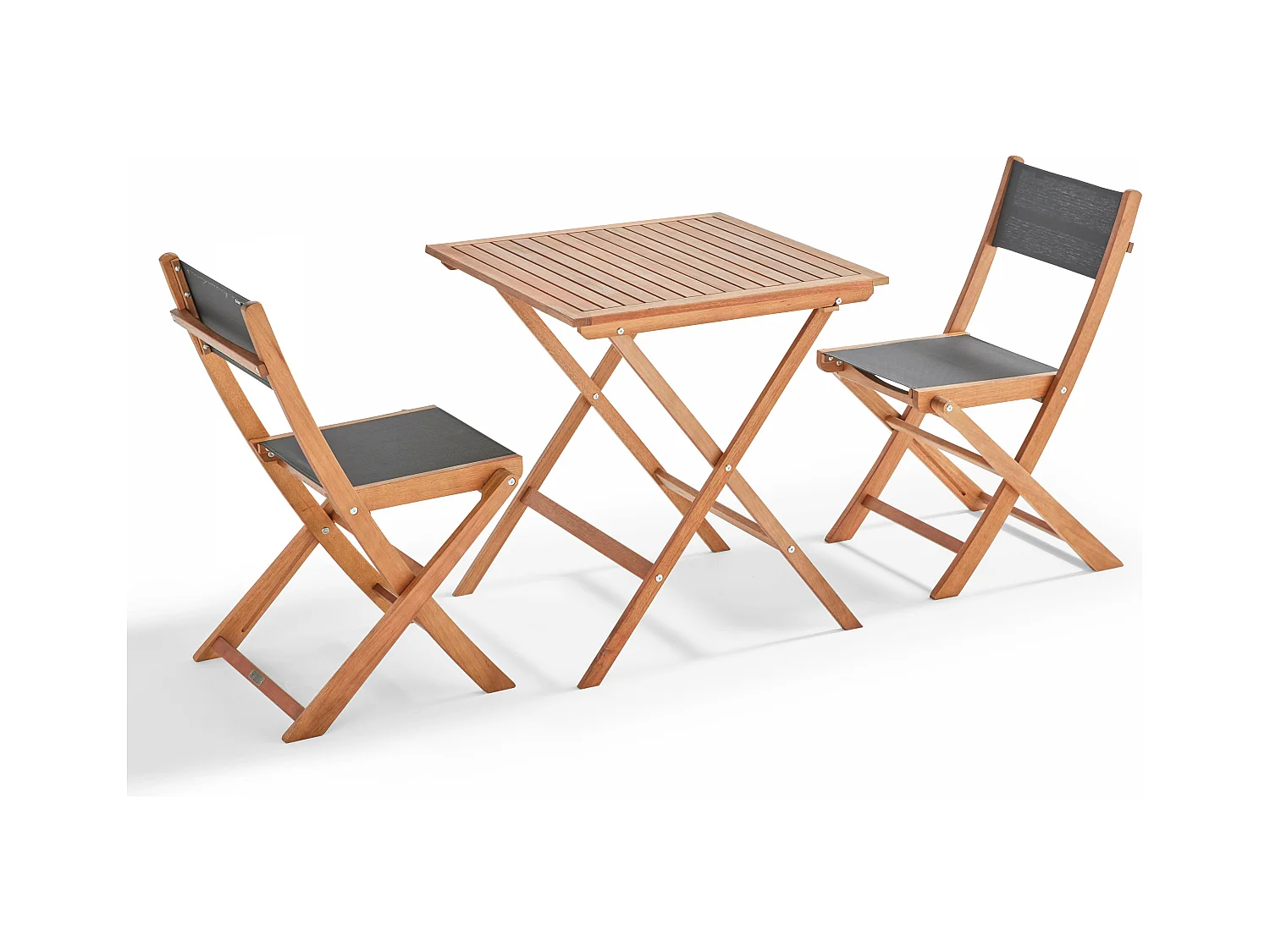 Ensemble table carrée pliante et 2 chaises pliantes noir