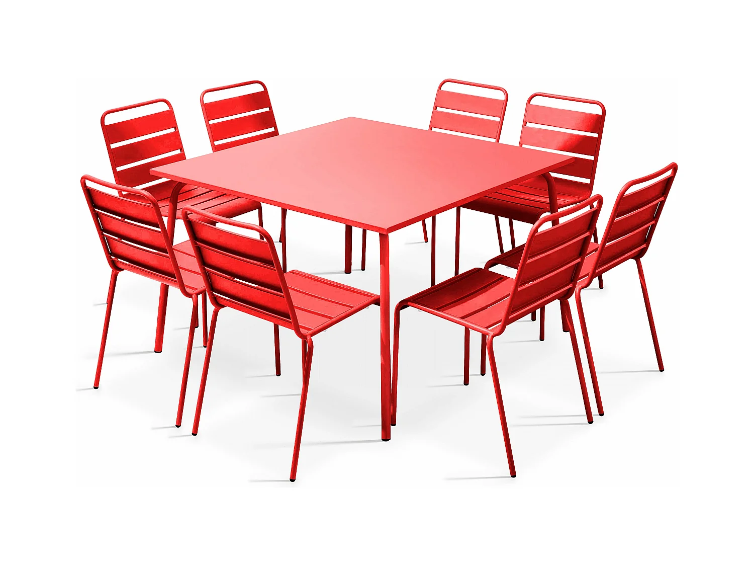 Ensemble table de jardin et 8 chaises en métal rouge - Palavas