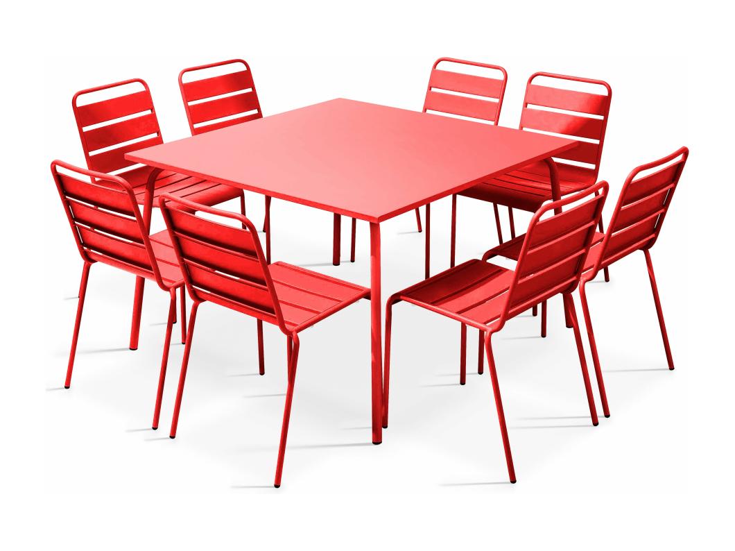 Tuinset met tafel en 8 rode stoelen