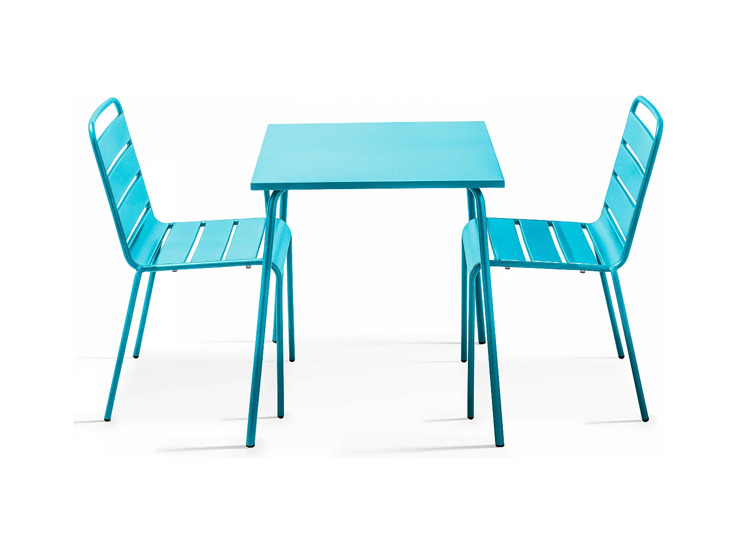 Ensemble table de jardin carrée et 2 chaises acier bleu - Palavas