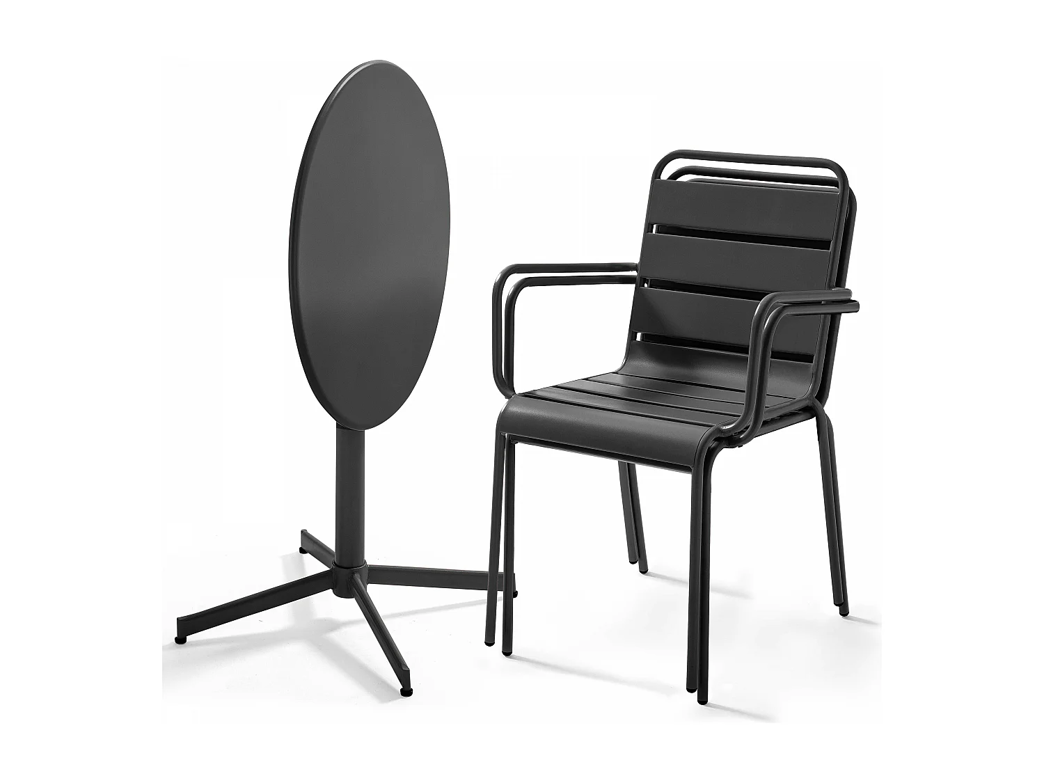 Ensemble table de jardin et 2 fauteuils métal anthracite - Palavas