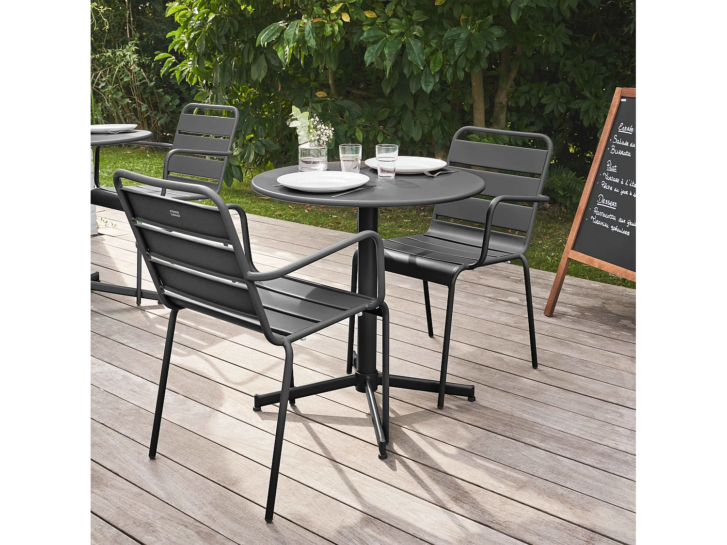 Ensemble table de jardin et 2 fauteuils métal anthracite - Palavas