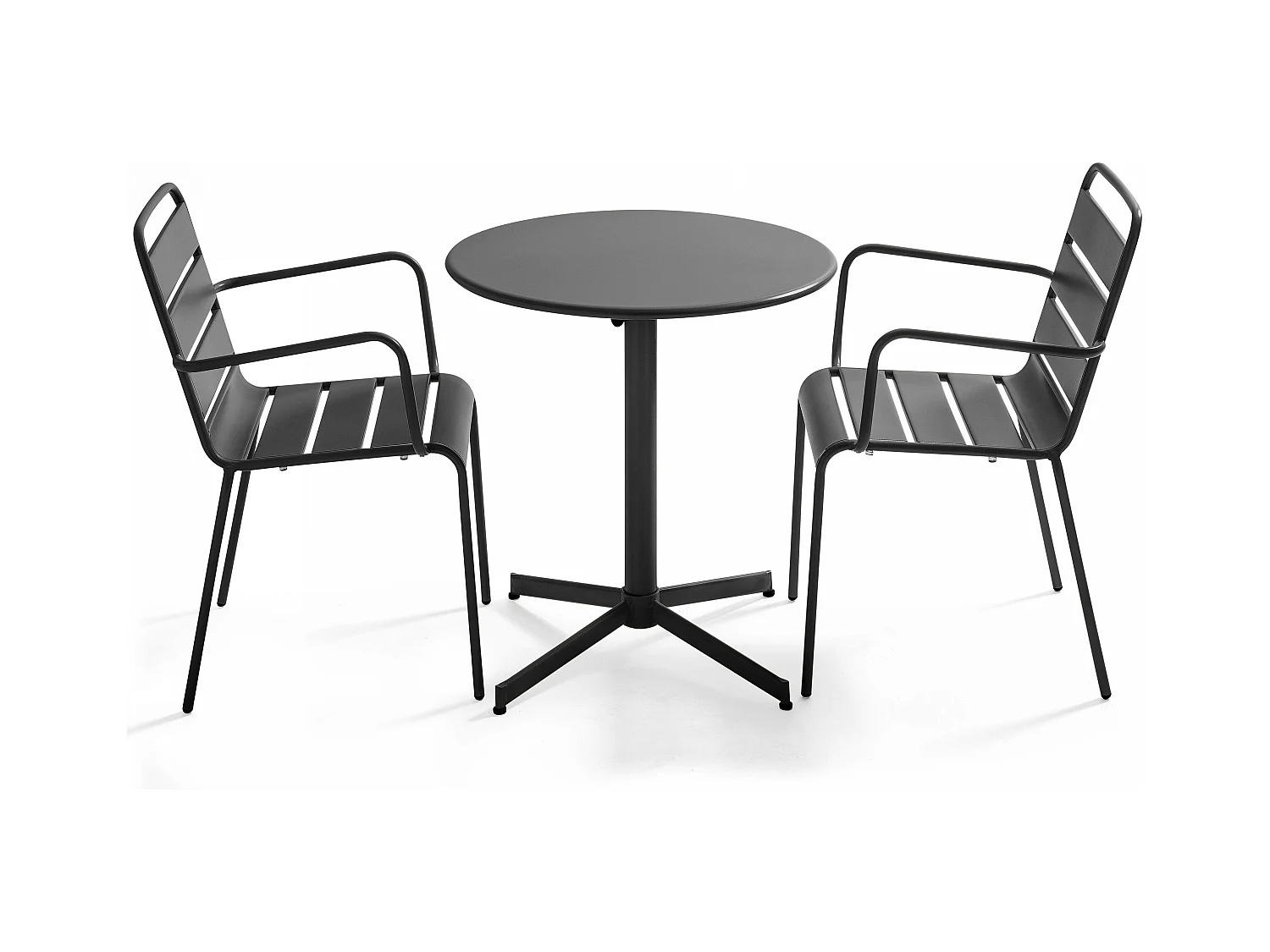 Ensemble table de jardin et 2 fauteuils métal anthracite - Palavas