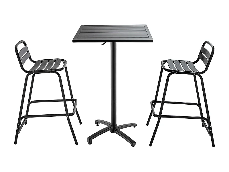 Tuintafel met staande eettafel en 2 grijze stoelen