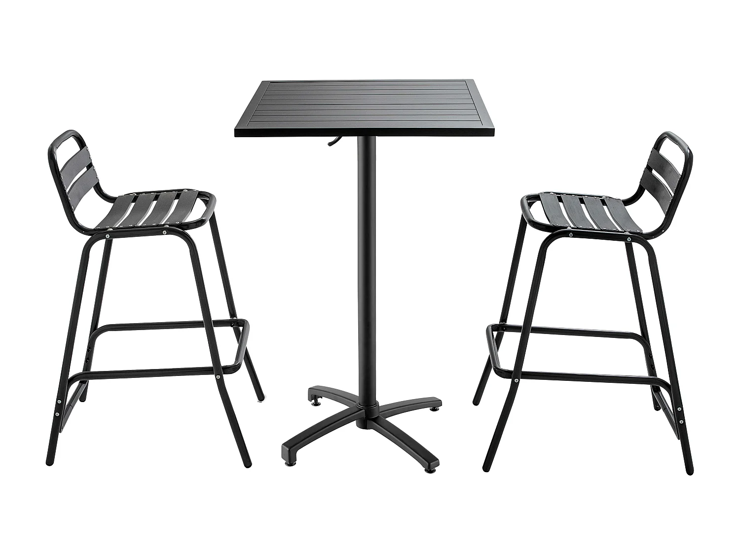 Table de jardin mange-debout et 2 chaises en aluminium gris