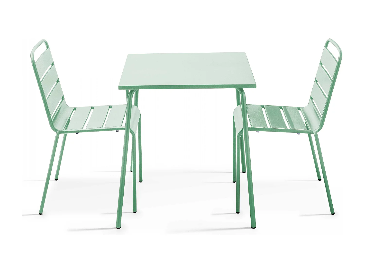 Ensemble table de jardin carrée et 2 chaises acier vert sauge - Palavas