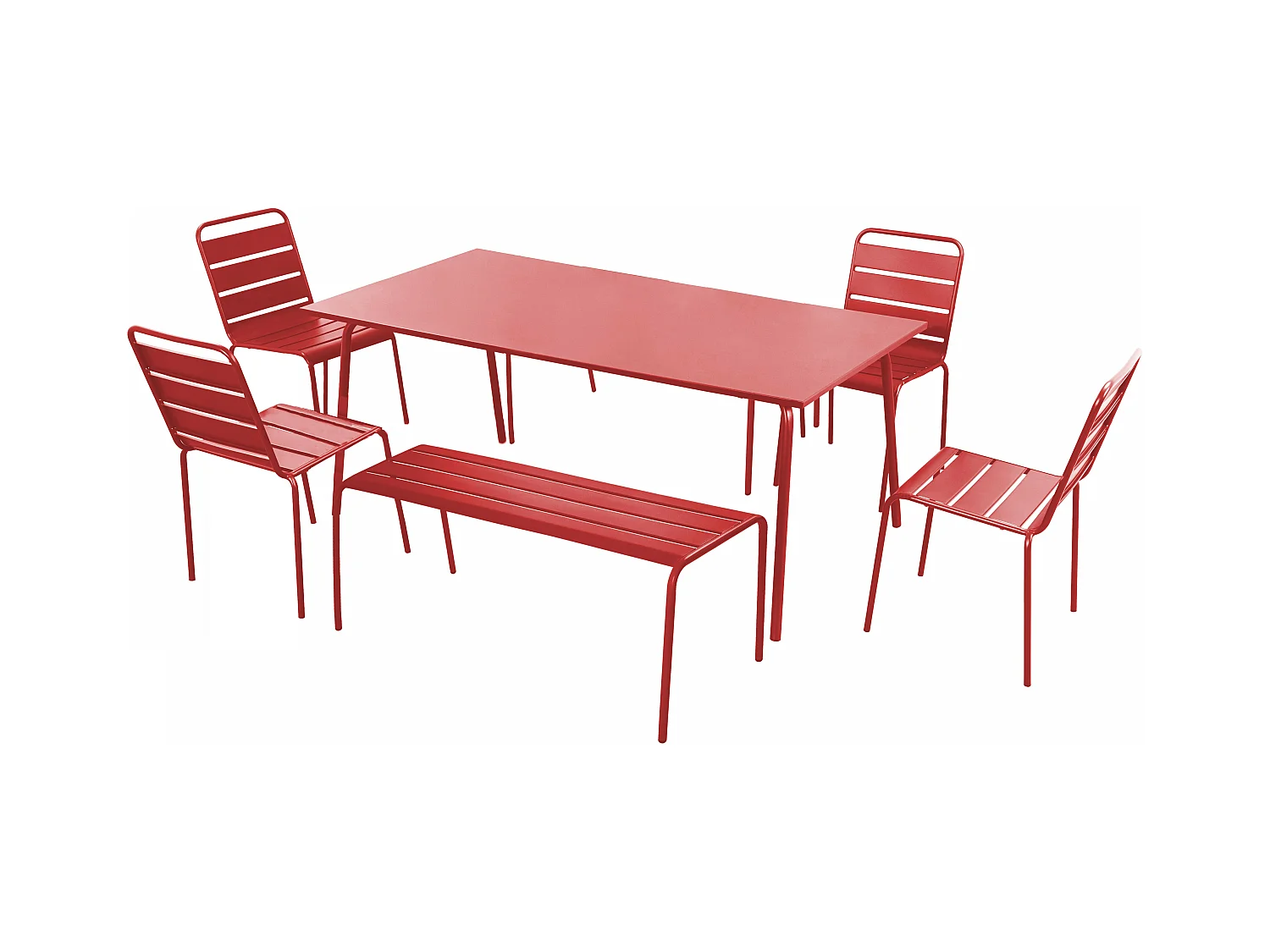 Salon de jardin 2 bancs et 4 chaises en acier rouge - Palavas