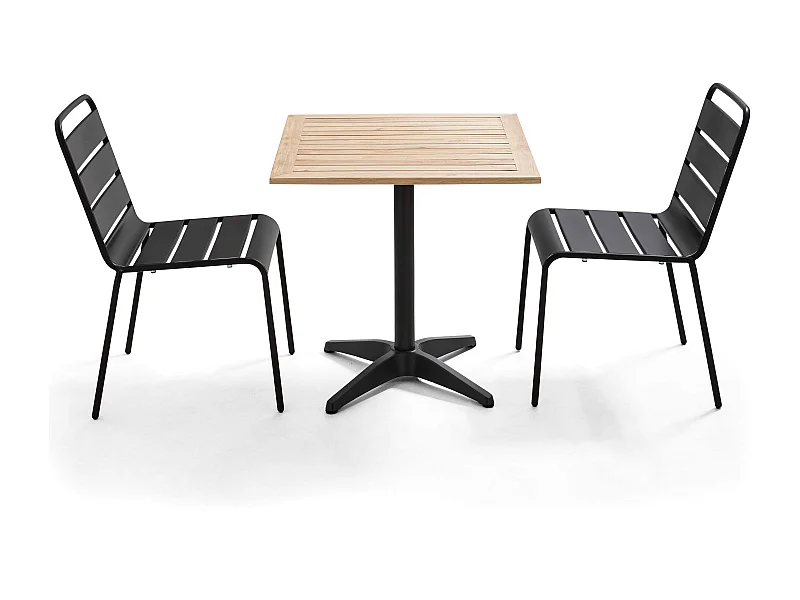 Set tuintafel van hout en 2 grijze stoelen