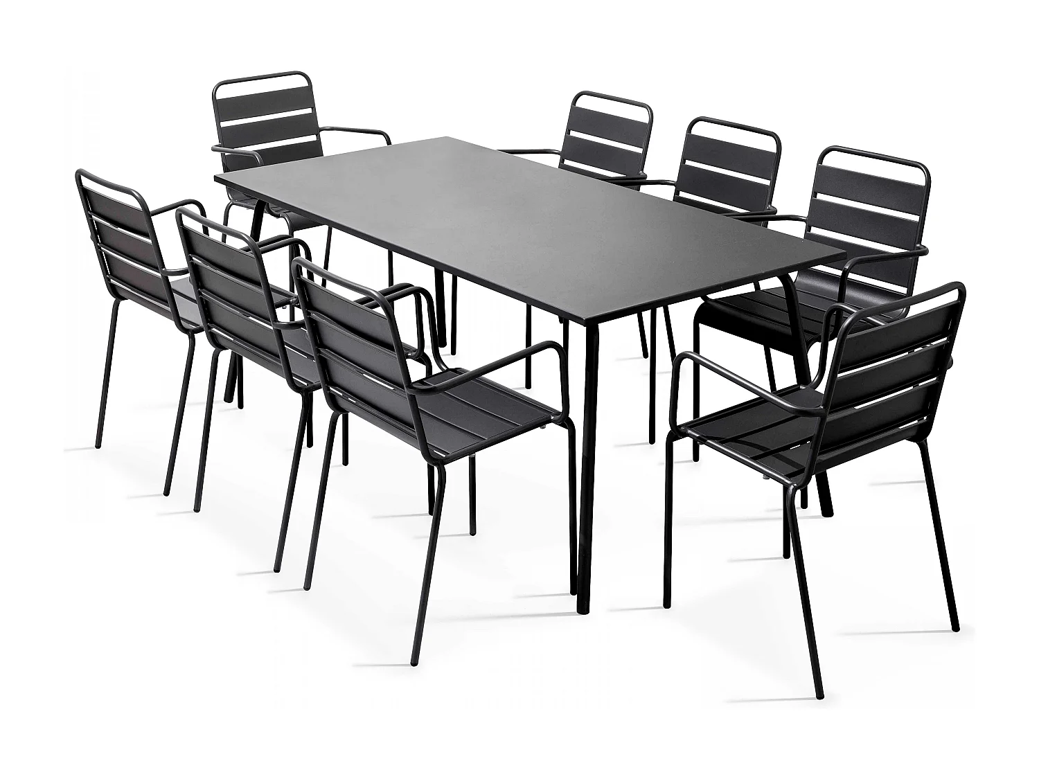Ensemble table de Jardin et 8 fauteuils en métal gris - Palavas