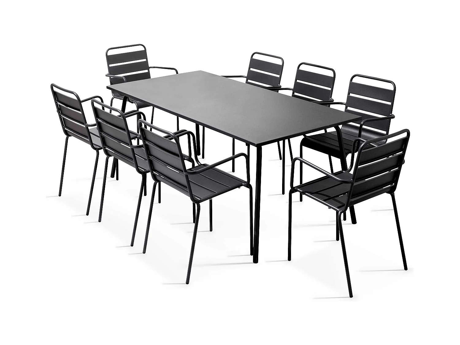 Tuinset met tafel en 8 grijze fauteuils