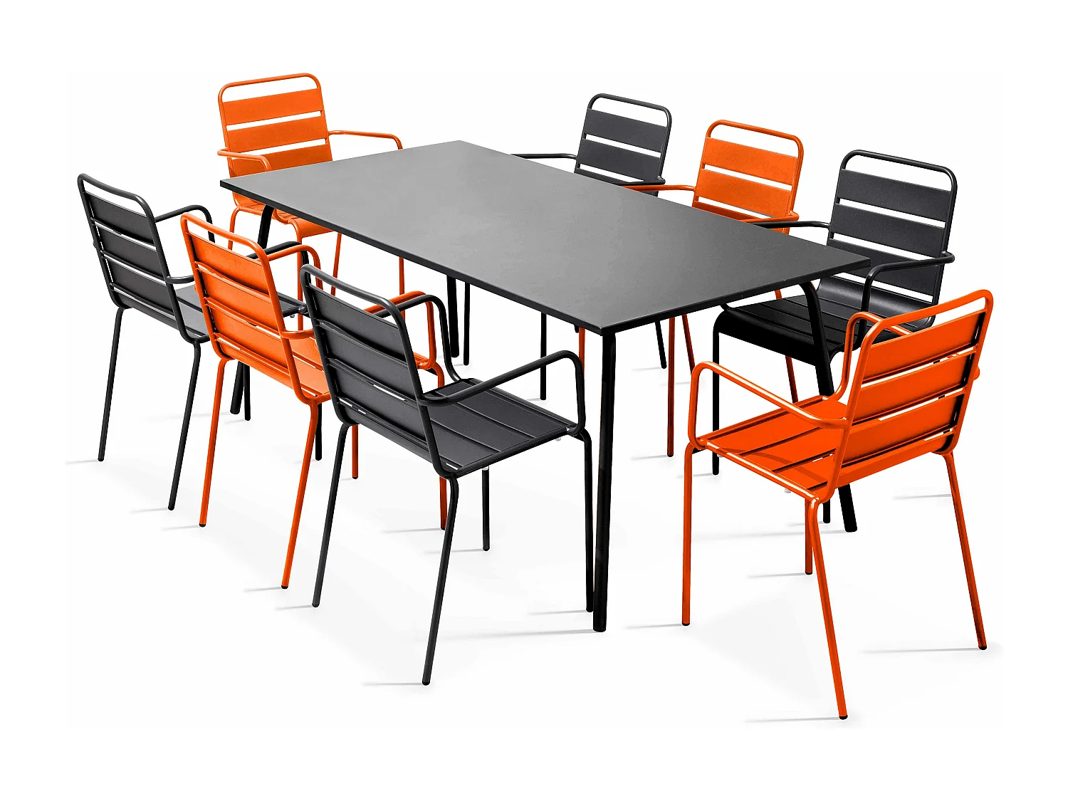 Tuinset met tafel en 8 stoelen in oranje en grijs