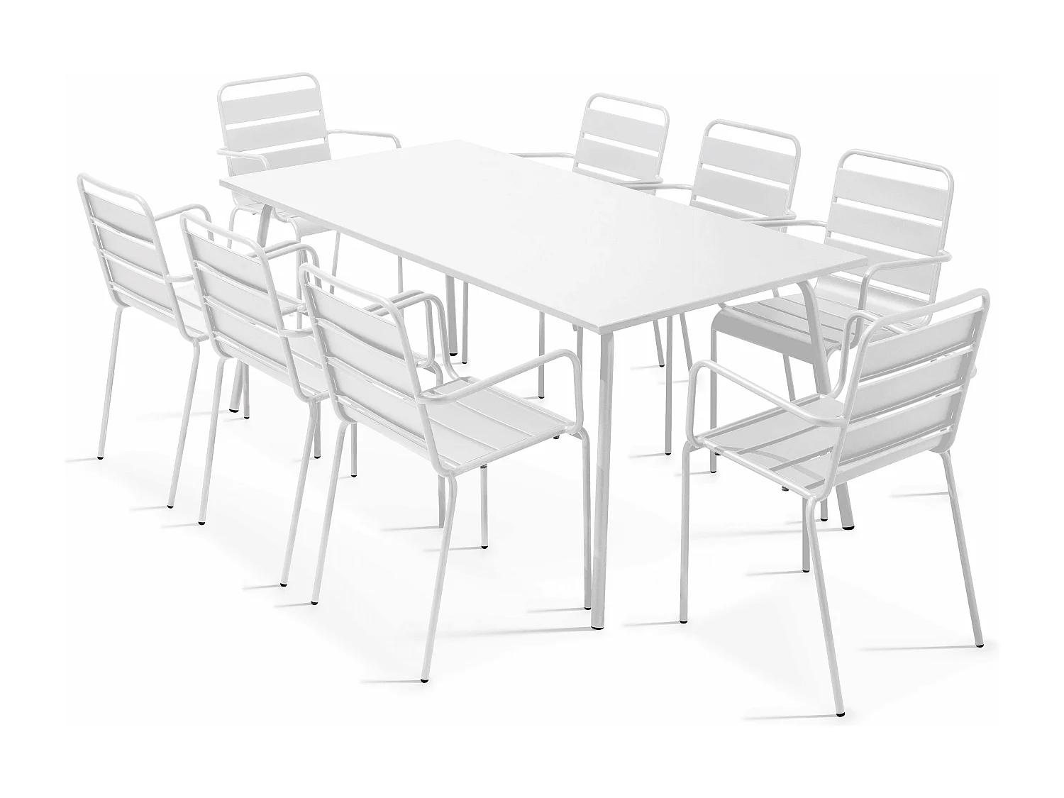 Ensemble table de Jardin et 8 fauteuils en métal blanc - Palavas