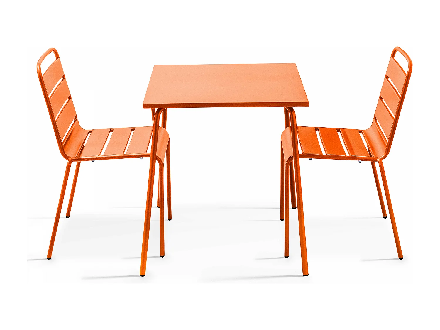 Ensemble table de jardin carrée et 2 chaises acier orange - Palavas