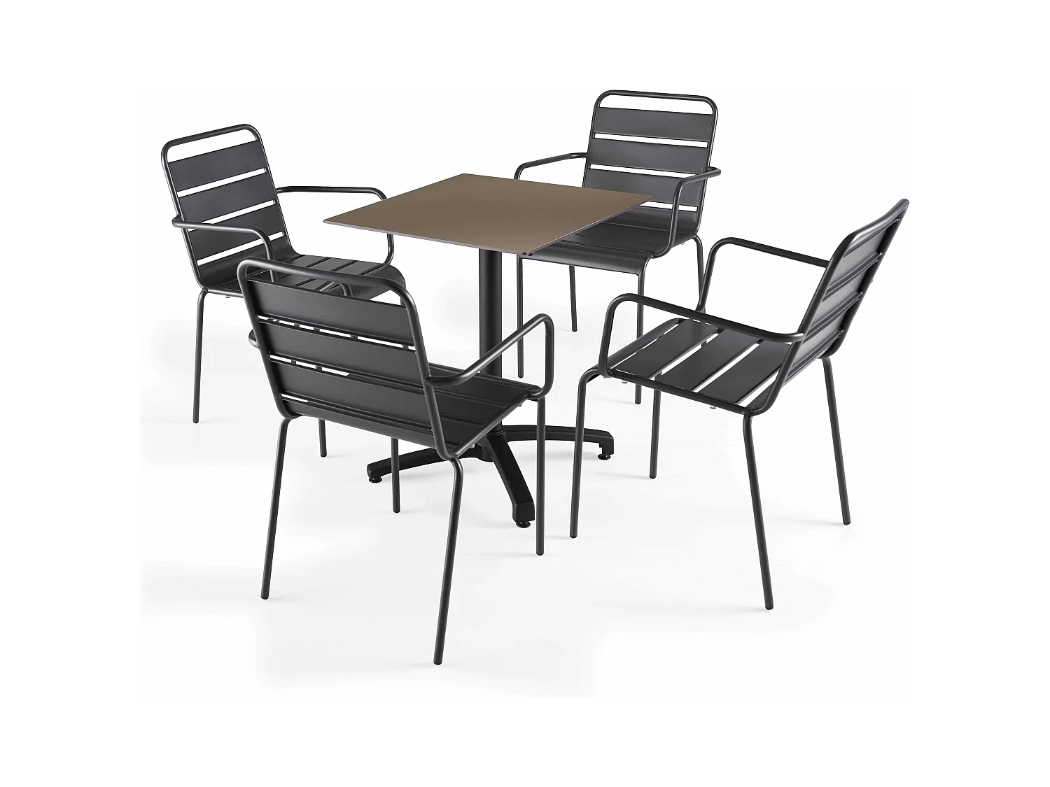 Ensemble Table de terrasse stratifié taupe et 4 fauteuils gris
