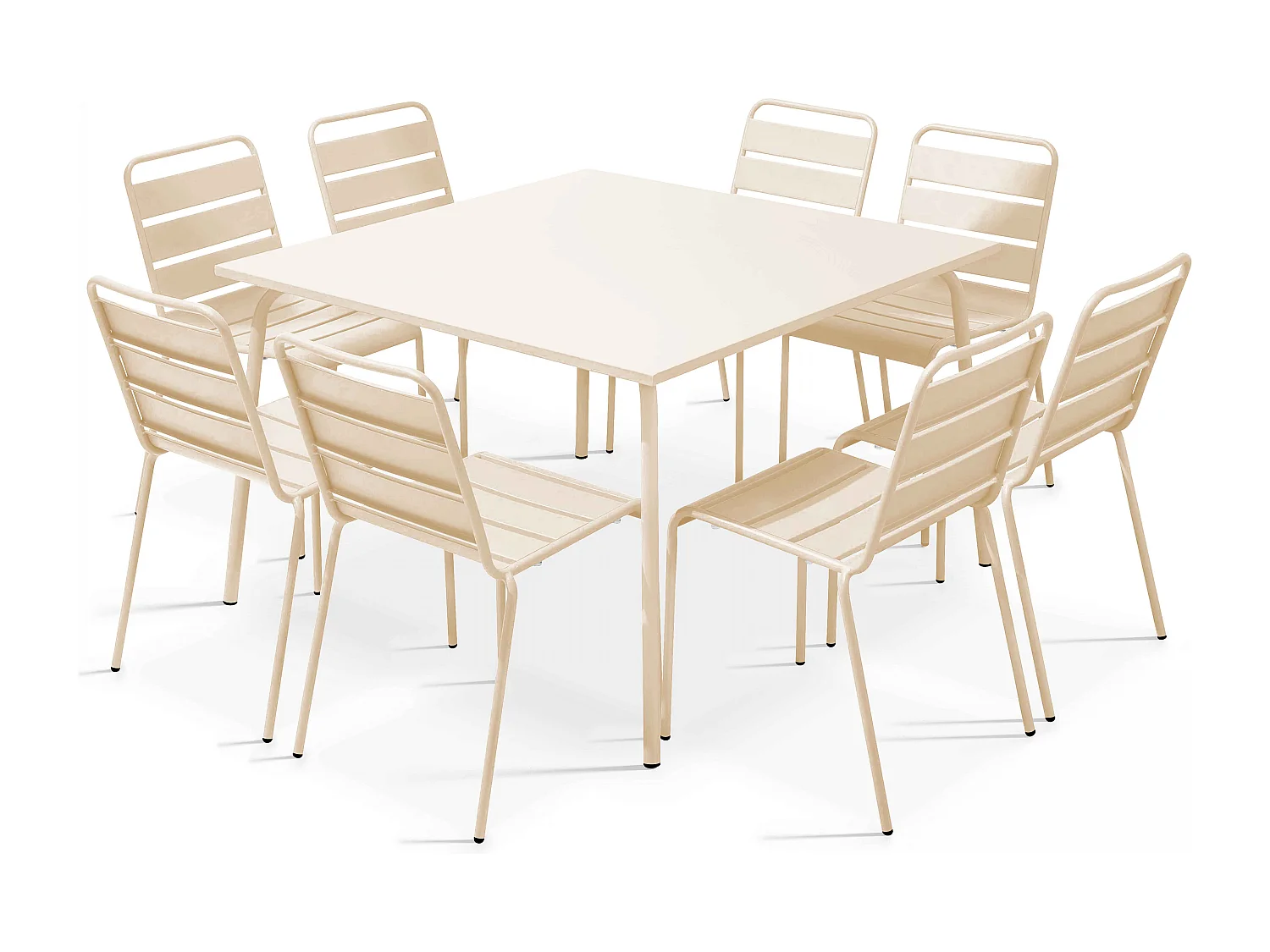 Ensemble table de jardin et 8 chaises en métal ivoire - Palavas