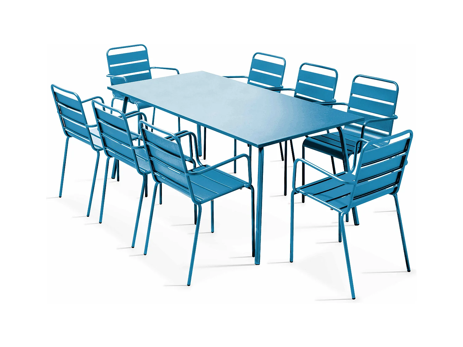 Ensemble table de jardin et 8 fauteuils en métal bleu pacific  - Palavas