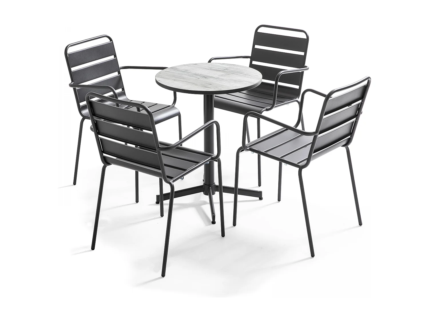 Table de jardin ronde 4 fauteuils acier gris  - Tivoli