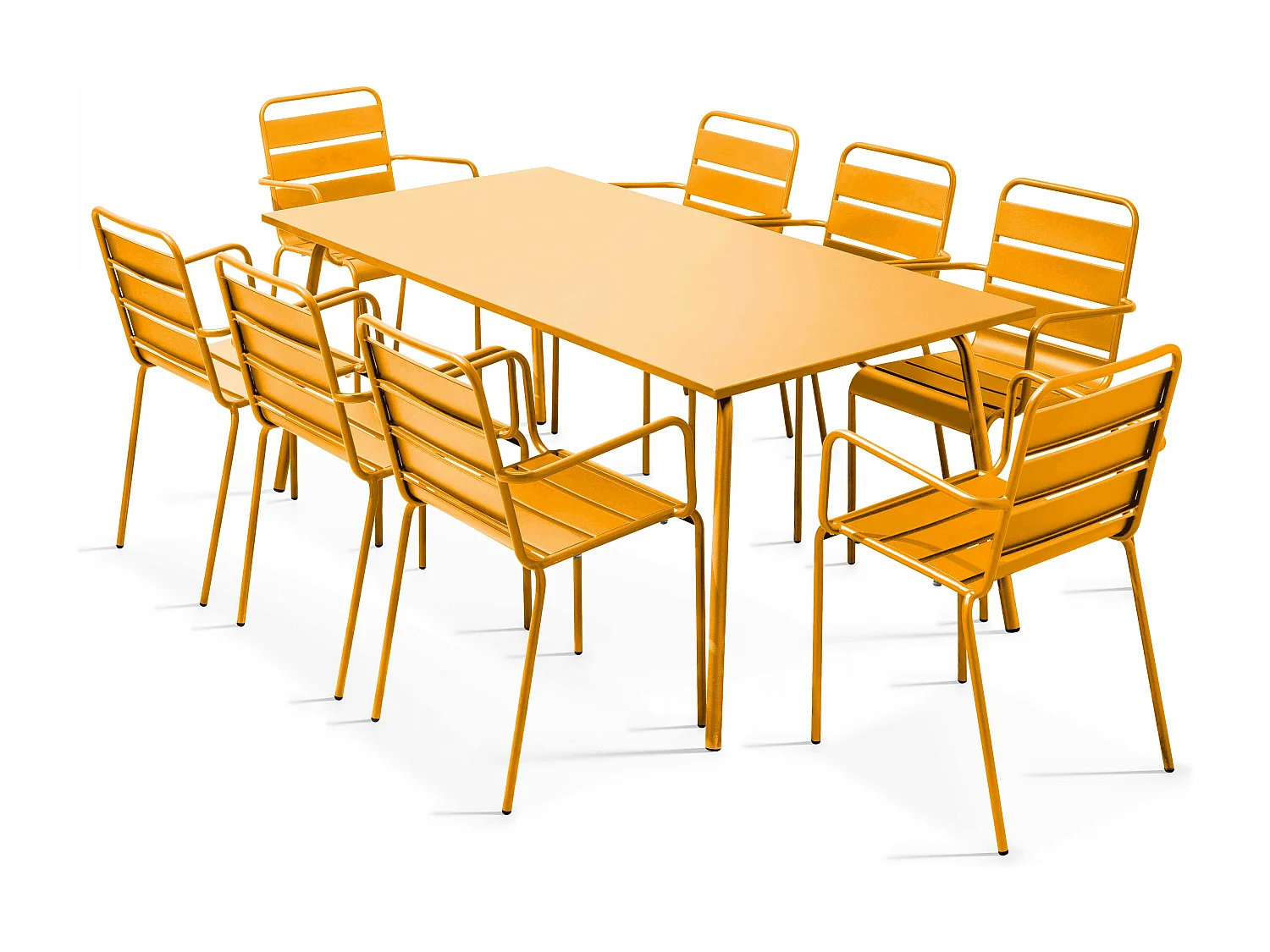 Ensemble table de jardin et 8 fauteuils en métal jaune - Palavas