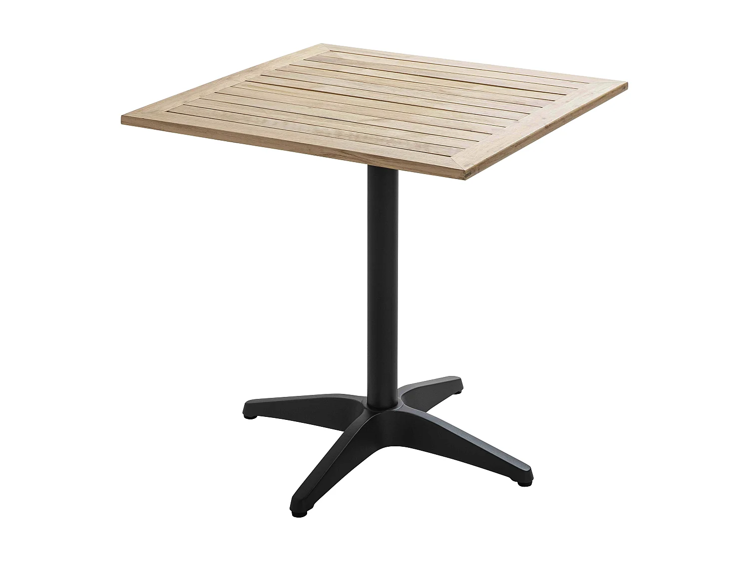 Ensemble table de jardin en bois et 2 fauteuils en aluminium gris