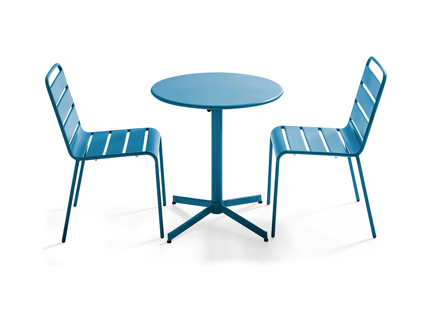Ensemble table de jardin ronde et 2 chaises métal bleu pacific - Palavas