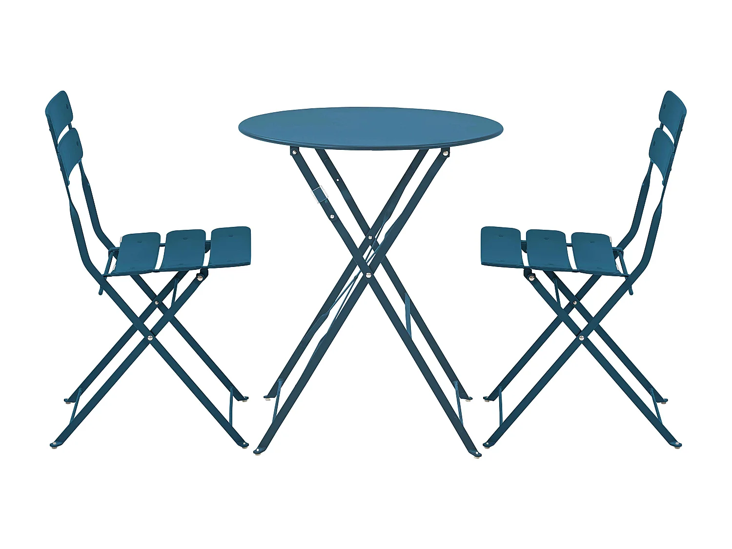 Table de terrasse ronde pliante et 2 chaises pliantes bleu pacific