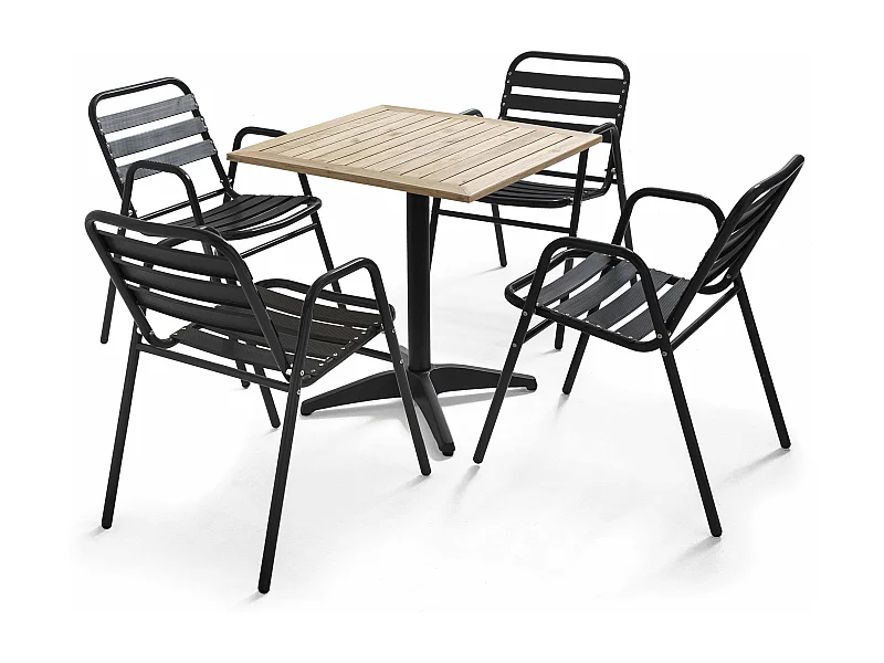 Ensemble de jardin table et 4 chaises aluminium et bois