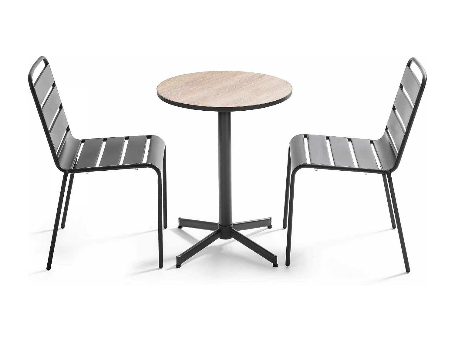 Ensemble de terrasse table ronde et 2 chaises en métal bois - Tivoli