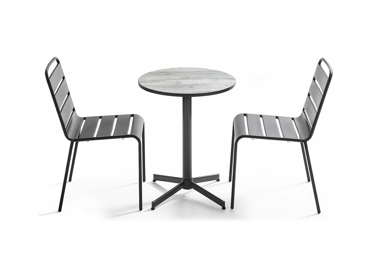Ensemble de jardin table ronde et 2 chaises en métal gris - Tivoli