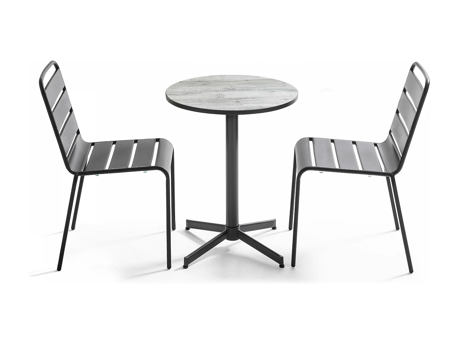 Ensemble de terrasse table ronde et 2 chaises en métal gris - Tivoli