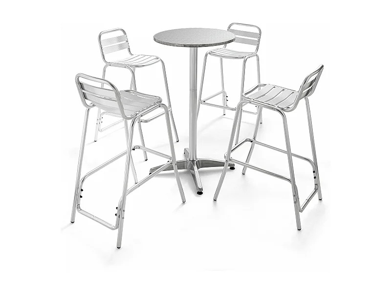 Hoge tuinset met 4 hoge stoelen