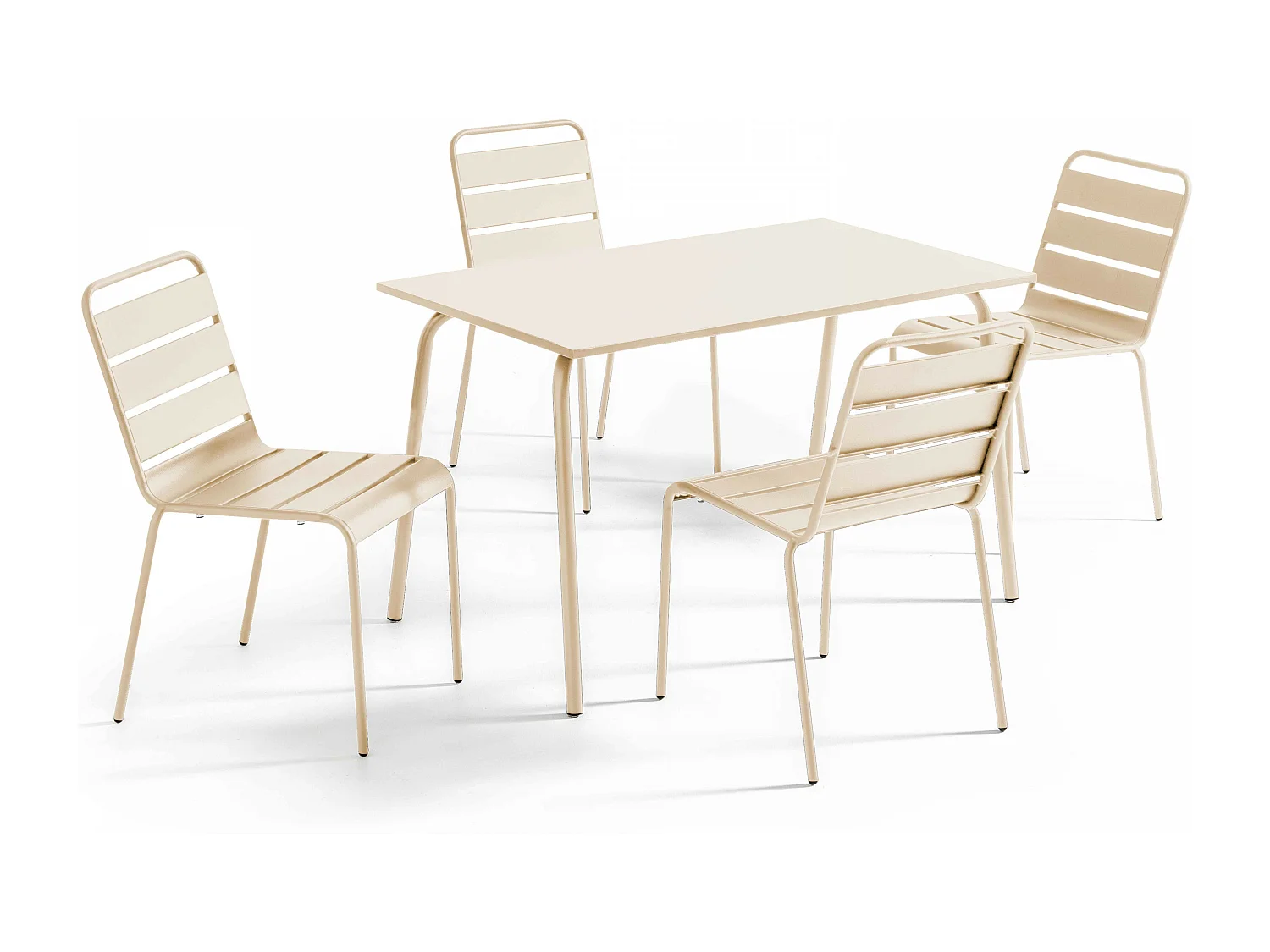 Ensemble table de jardin en métal et 4 chaises ivoire - Palavas