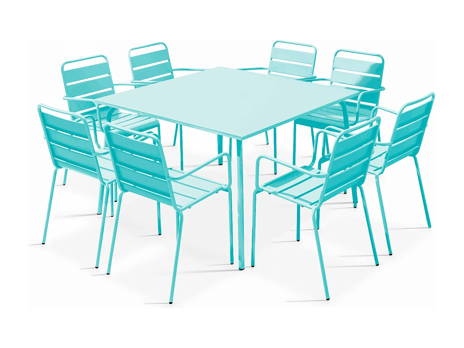 Ensemble table de jardin carrée et 8 fauteuils en métal turquoise - Palavas