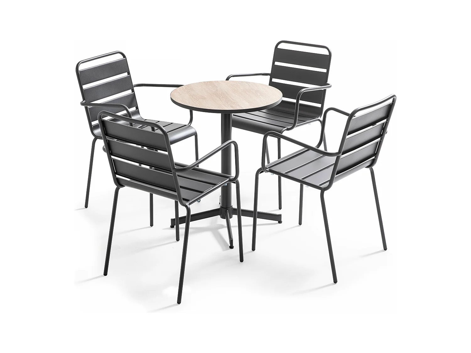 Ensemble de jardin table ronde et 4 fauteuils acier marron - Tivoli