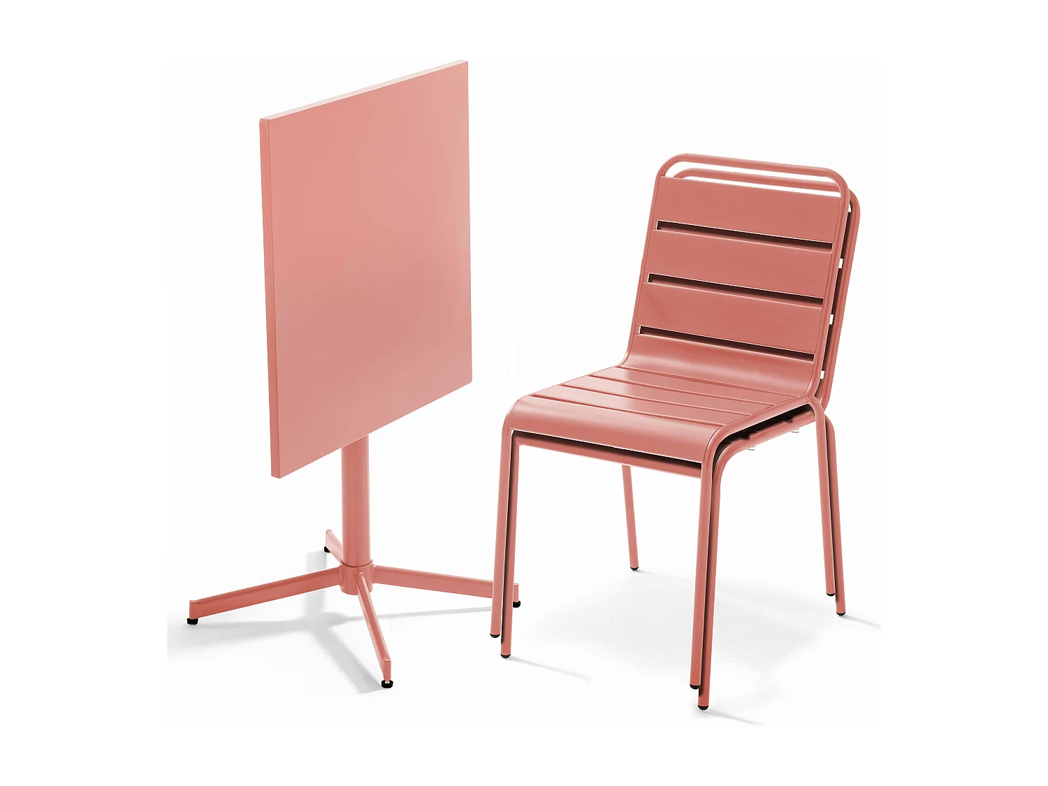 Ensemble table de jardin carrée et 2 chaises métal argile - Palavas