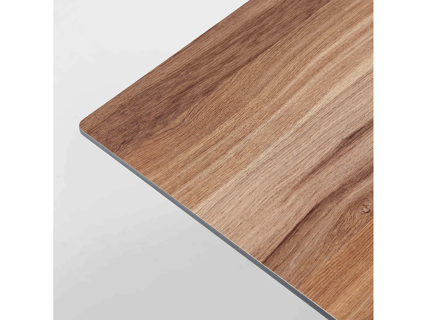 Ensemble table de terrasse stratifié chêne foncé et 2 fauteuils taupe