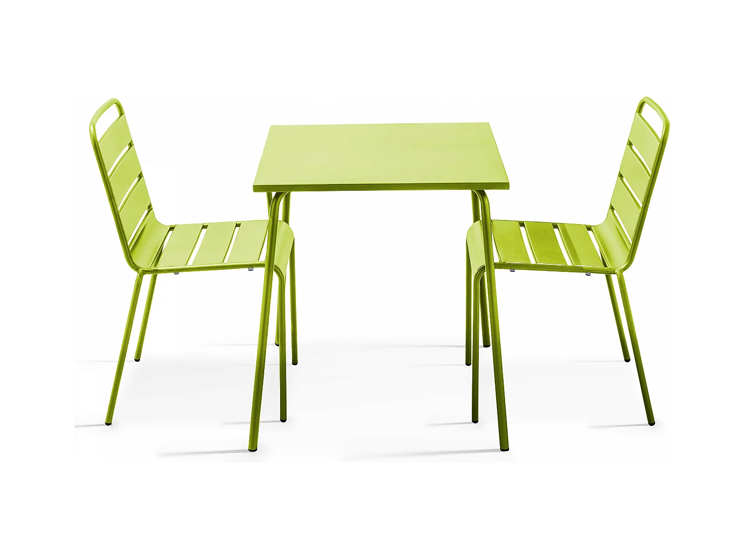 Ensemble table de jardin carrée et 2 chaises acier vert - Palavas