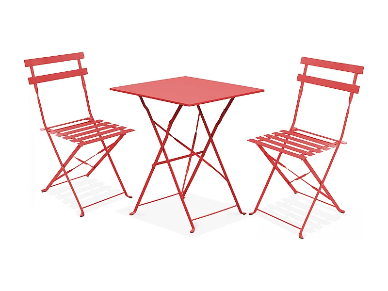 Table de jardin et 2 chaises acier rouge