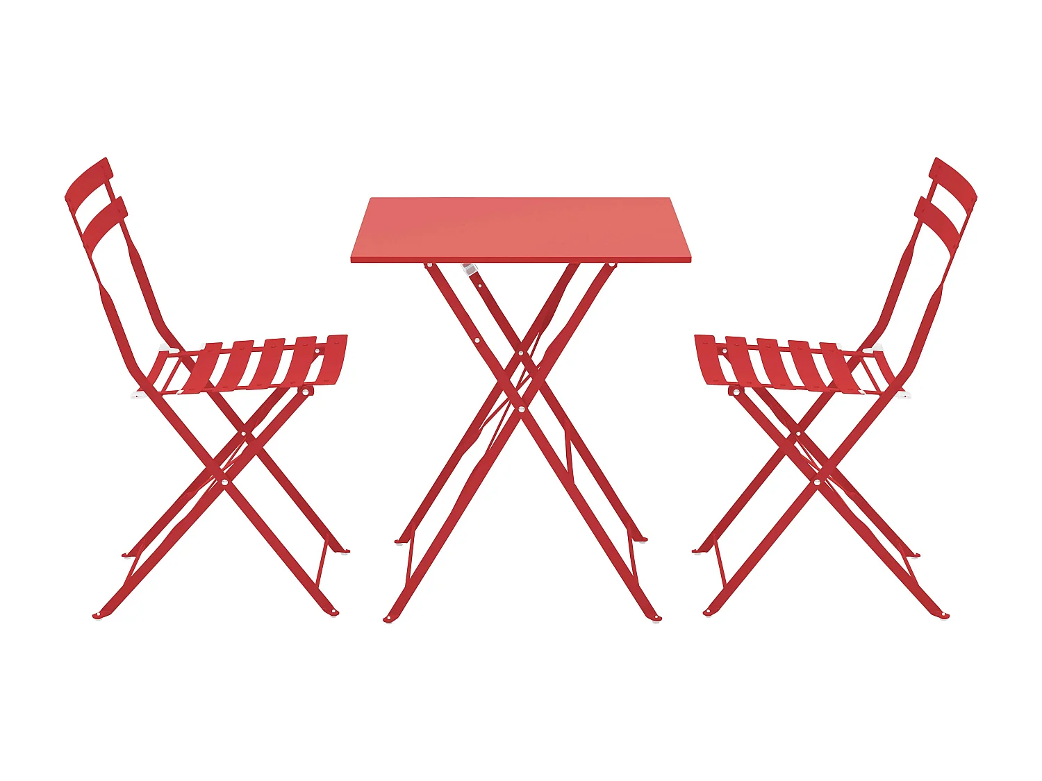 Table de jardin et 2 chaises acier rouge