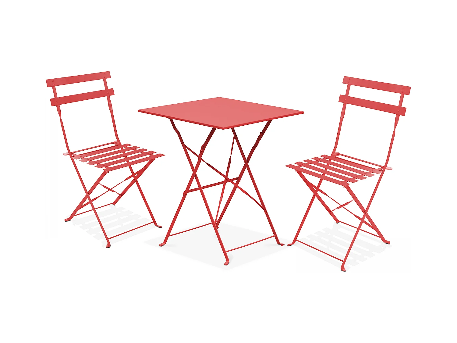 Table de jardin et 2 chaises acier rouge