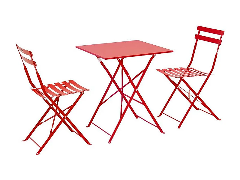 Table de jardin et 2 chaises acier rouge