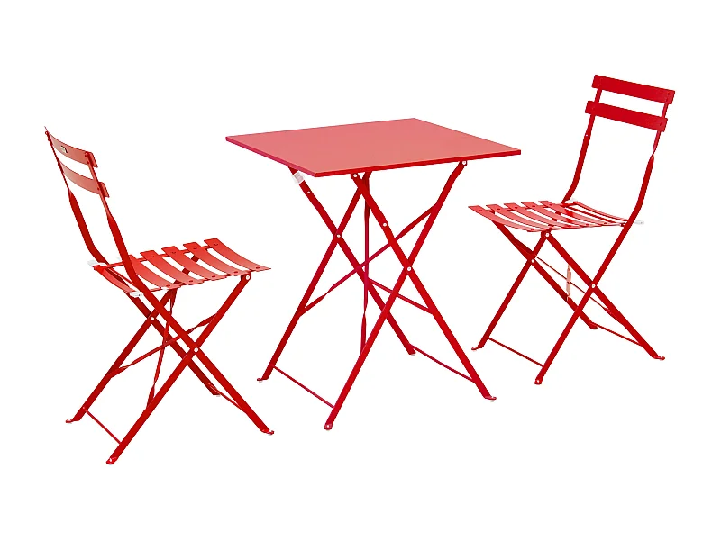 Table de jardin et 2 chaises acier rouge
