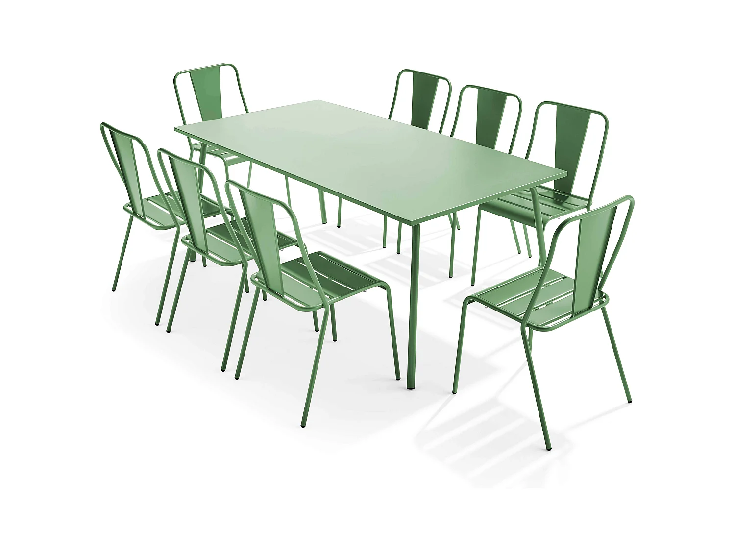 Ensemble table de jardin et 8 chaises bistrot en acier vert cactus - Palavas