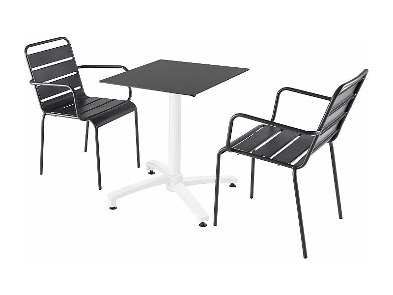 Ensemble table de terrasse noir et 2 fauteuils gris