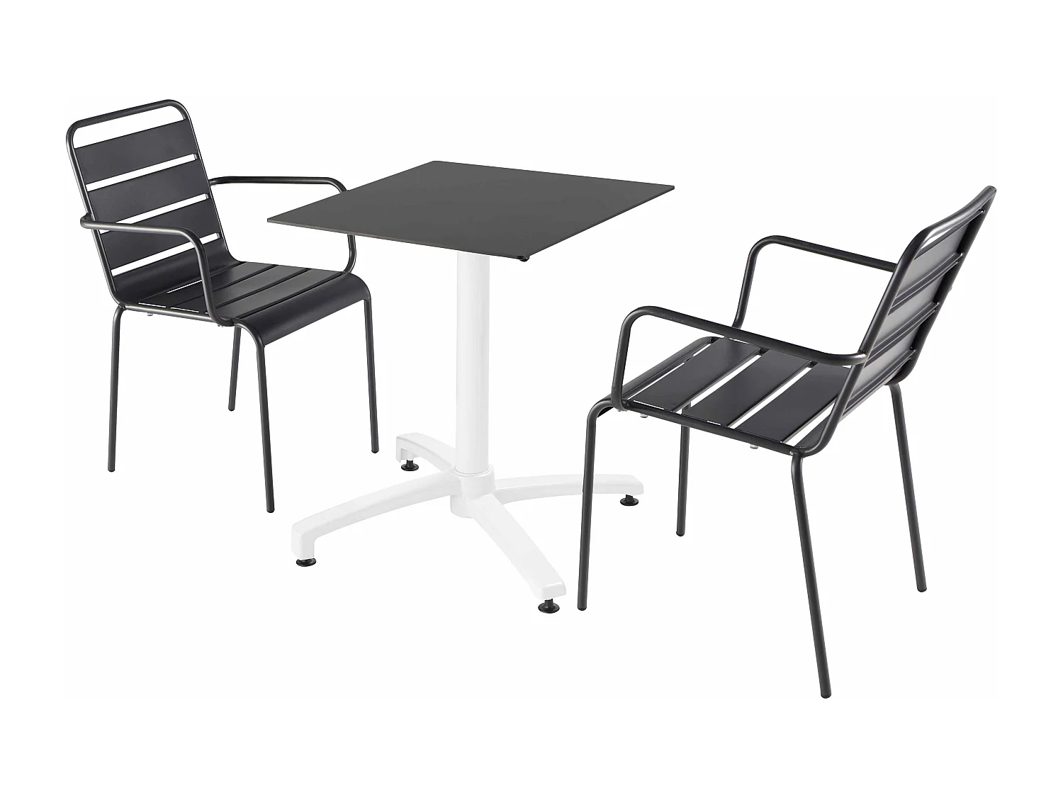 Ensemble table de terrasse noir et 2 fauteuils gris